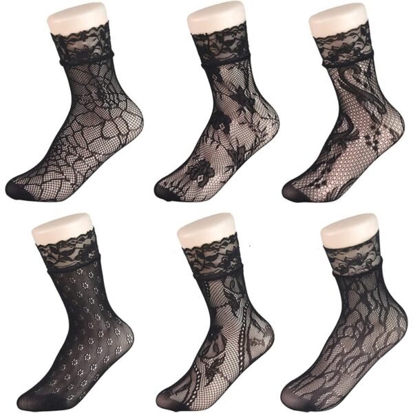 Women Retro Lace Top Floral Fishnet Ankle Socks